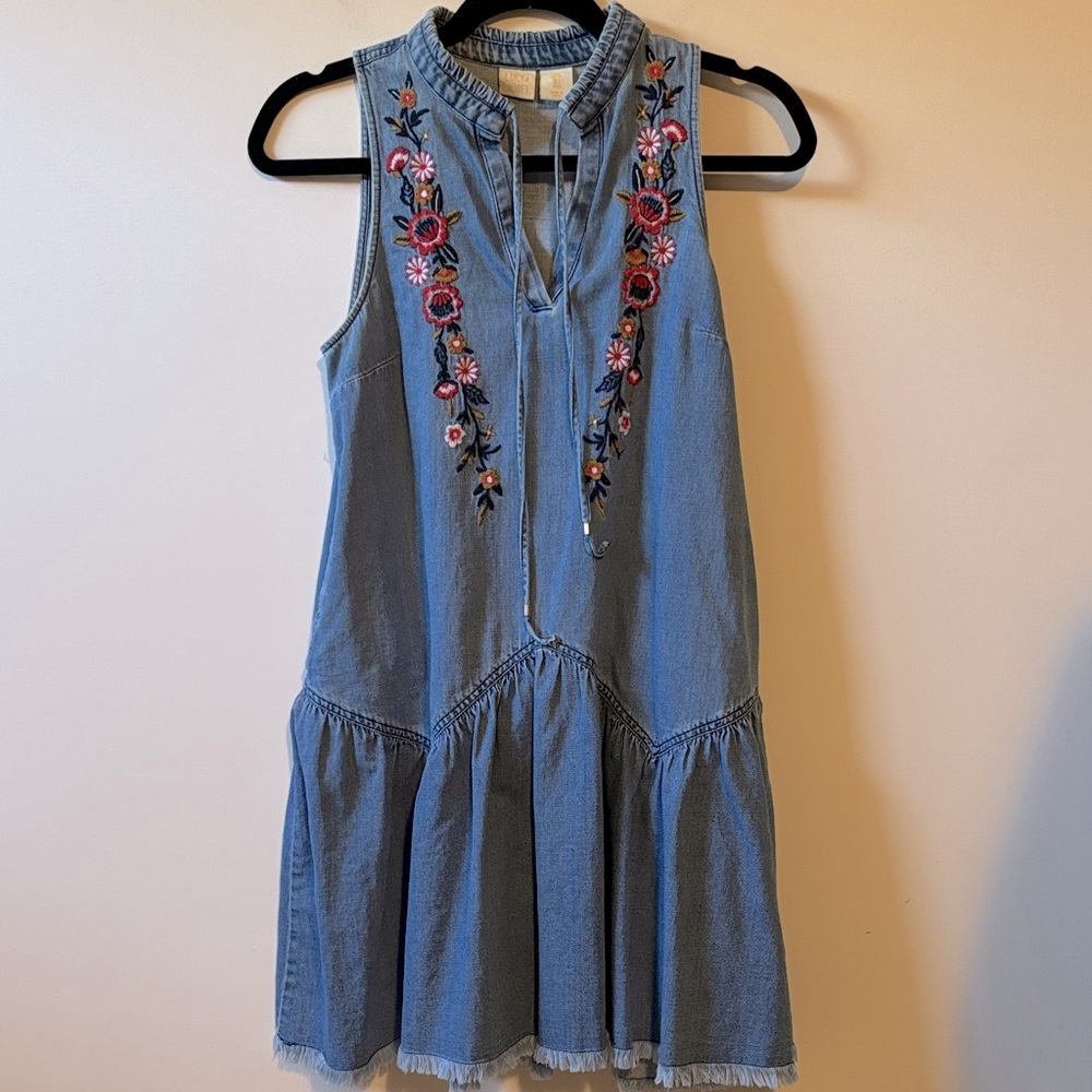 Lucy & Laurel Blue Denim Dress with Floral Embroidery